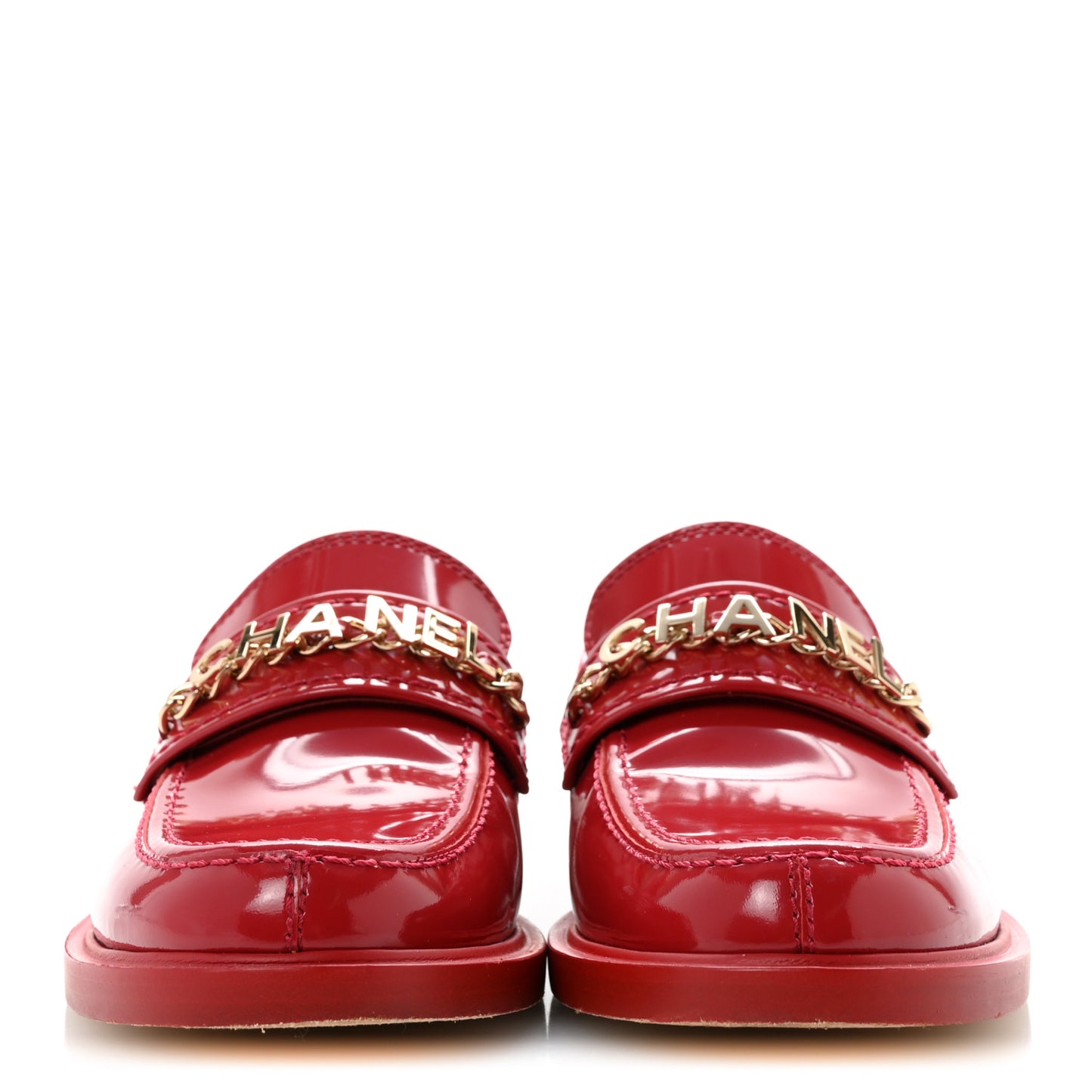 Shiny Calfskin Logo Loafers 38 Red