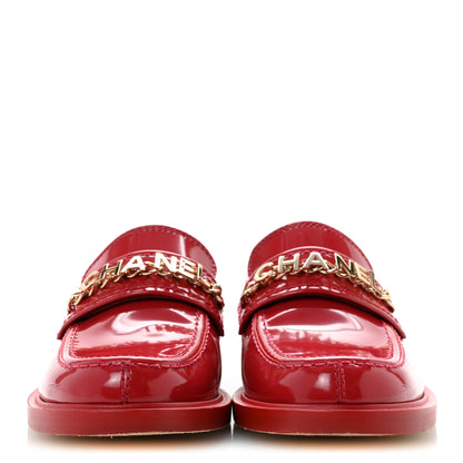 Chanel Shiny Calfskin Logo Loafers 38 Red 3 of 10
