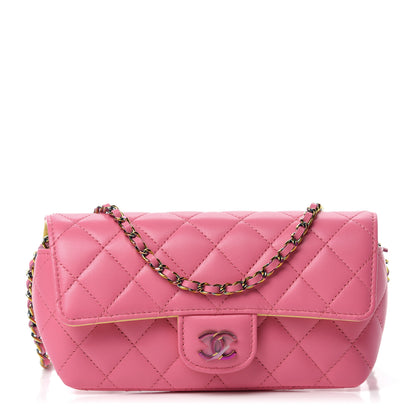 Chanel Lambskin Quilted Glasses Case With Chain Pink Yellow 1 of 12