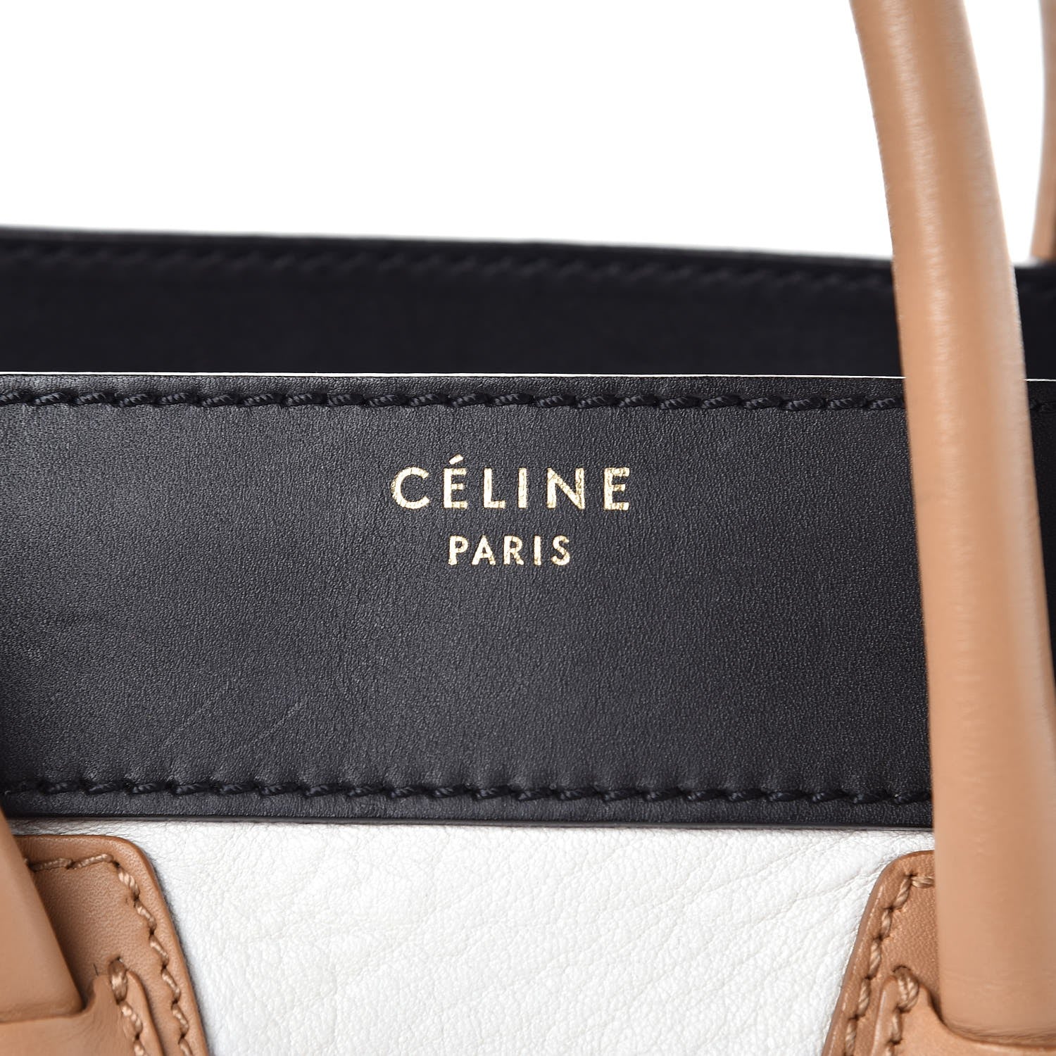 Celine Calfskin Shrunken Lambskin Micro Tri-Color Luggage Black Brown White 8 of 9