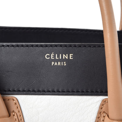Celine Calfskin Shrunken Lambskin Micro Tri-Color Luggage Black Brown White 8 of 9