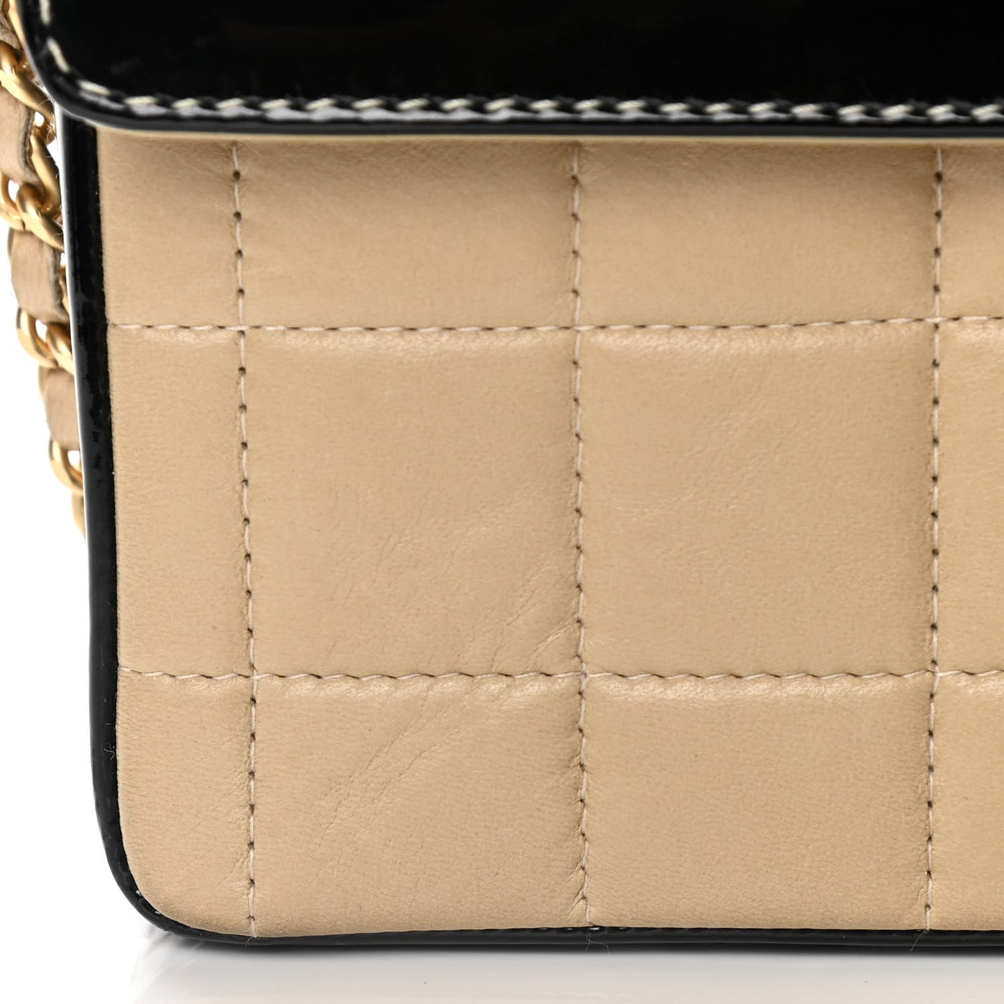 Lambskin Patent East West Chocolate Bar Flap Beige