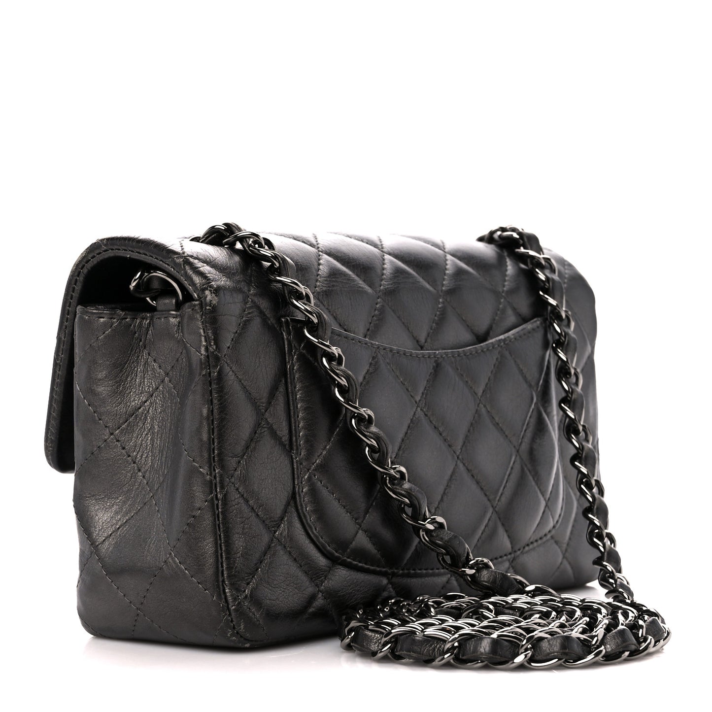 Metallic Calfskin Quilted Mini Rectangular Flap Grey