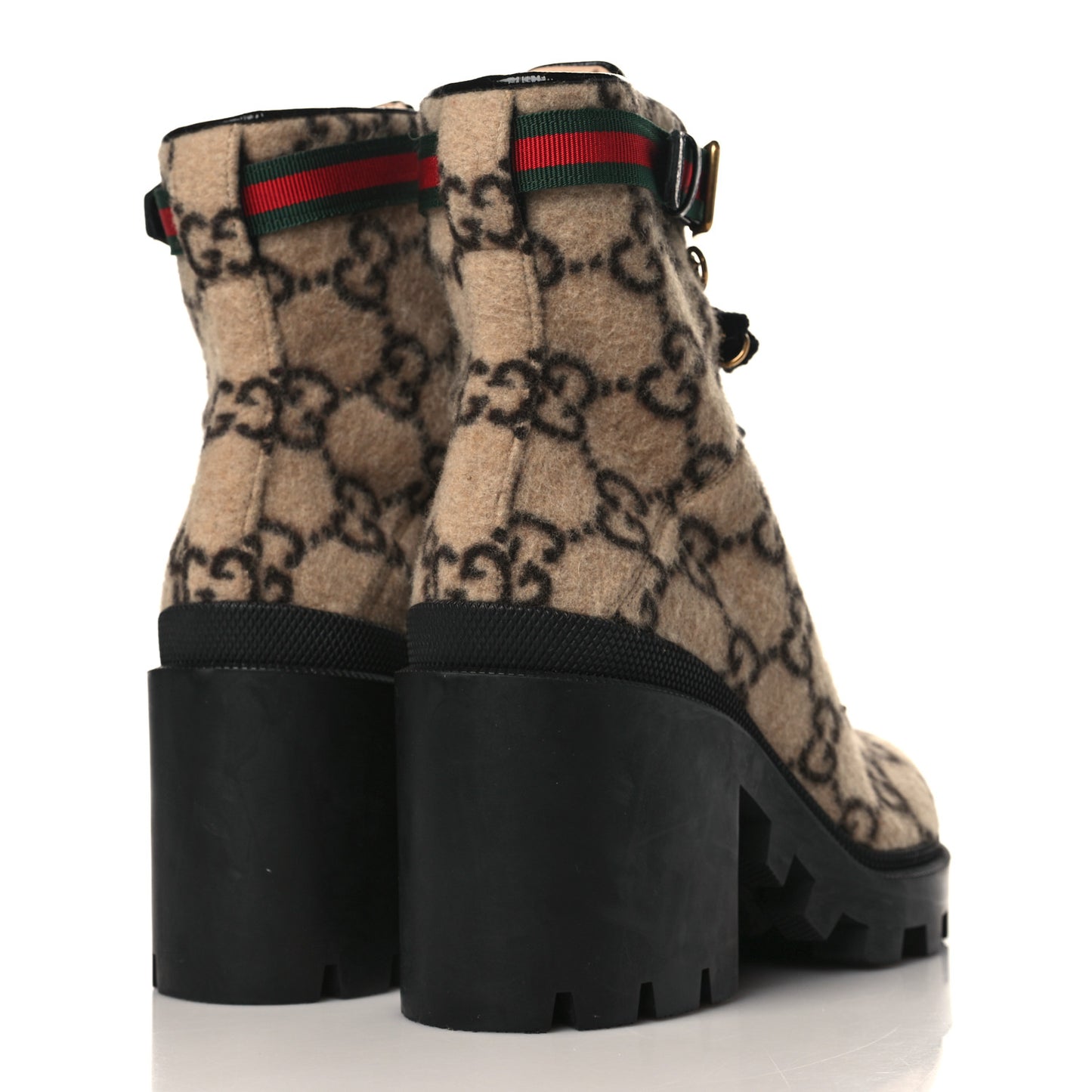 Covered Wool GG Monogram Womens Lace Up Combat Ankle Boots 40 Beige Ebony Black