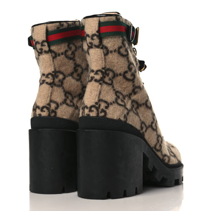 Gucci Covered Wool GG Monogram Womens Lace Up Combat Ankle Boots 40 Beige Ebony Black 4 of 10