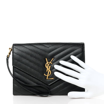 Saint Laurent Grain De Poudre Matelasse Chevron Monogram Envelope Clutch Black 2 of 11