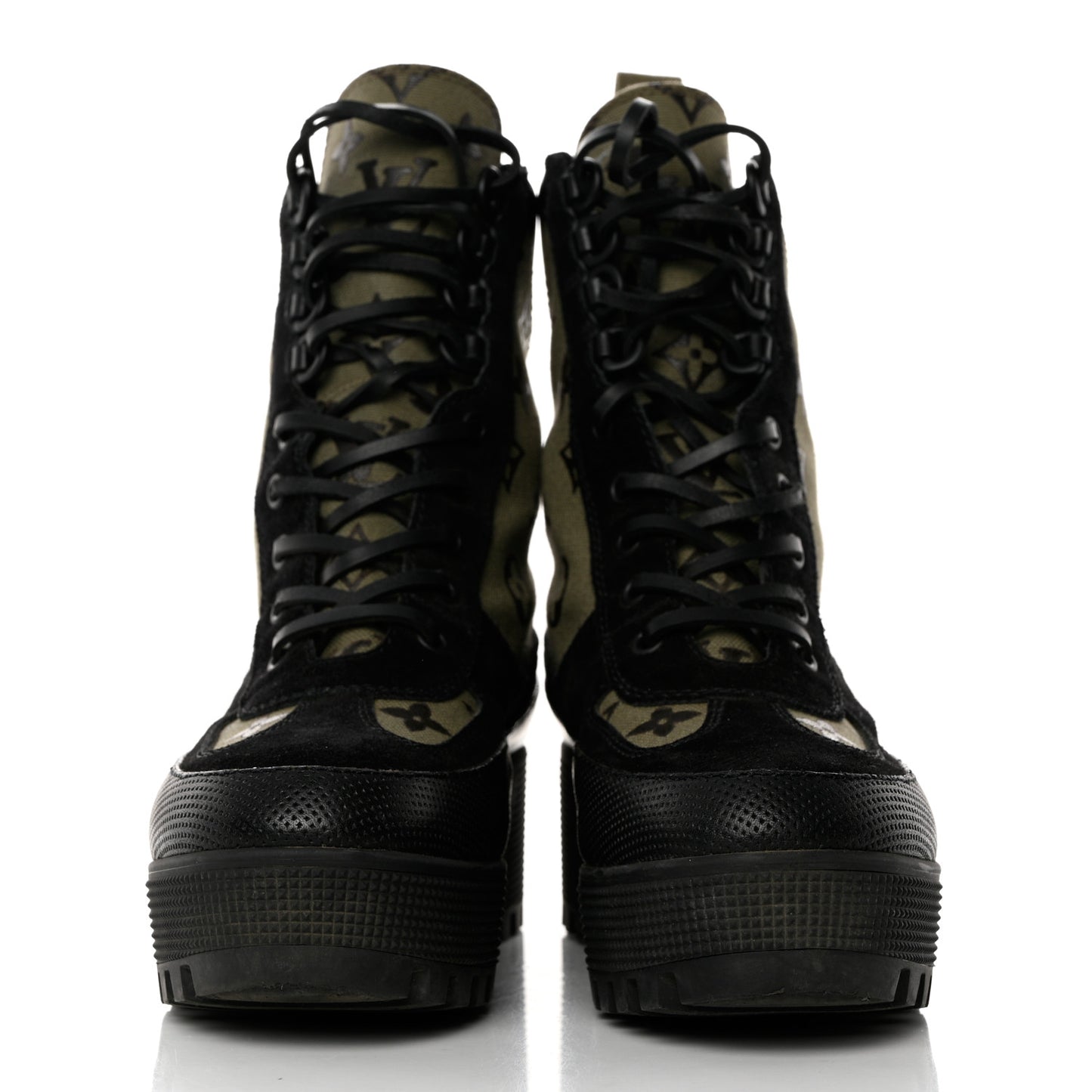 Suede Monogram Laureate Platform Desert Boots 38 Kaki Black