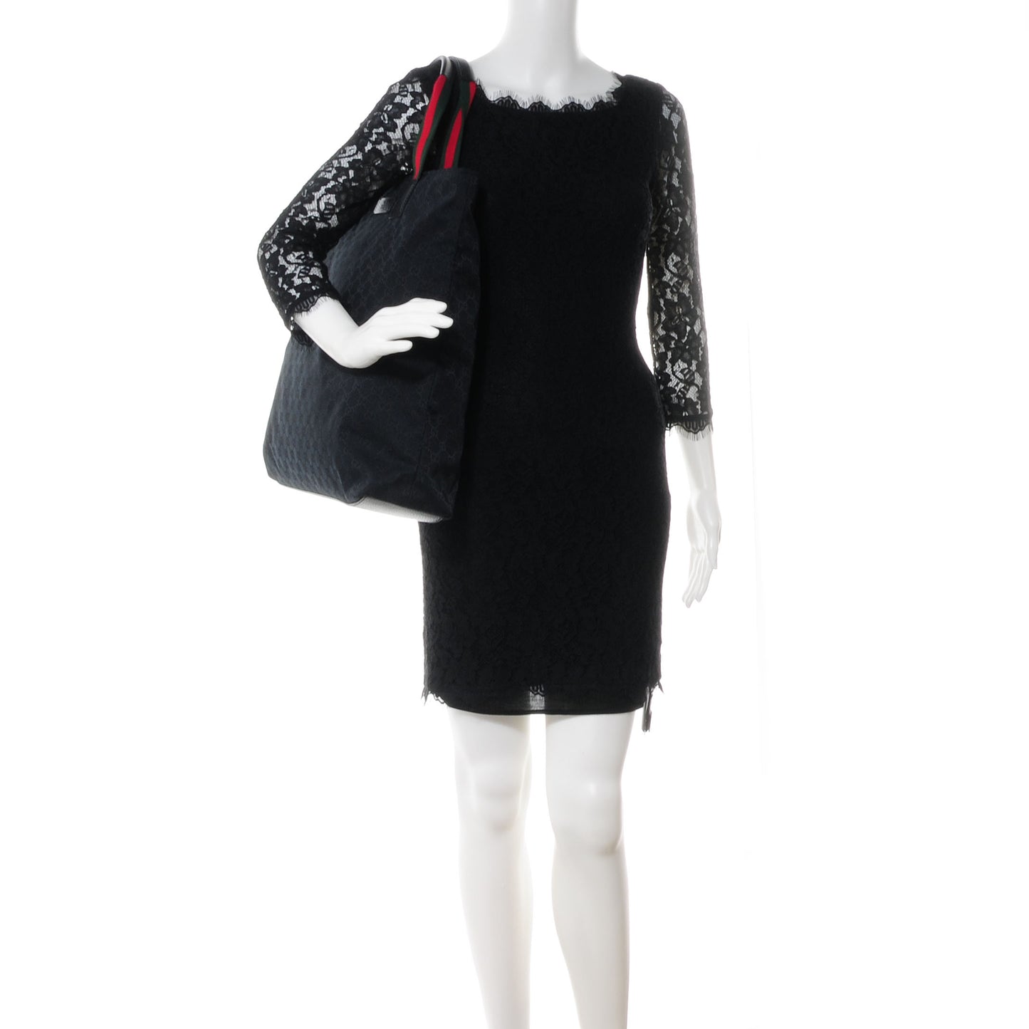 GG Monogram Large Web Handle Vertical Tote Black