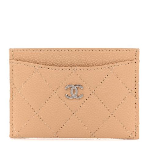 Caviar Quilted Card Holder Beige