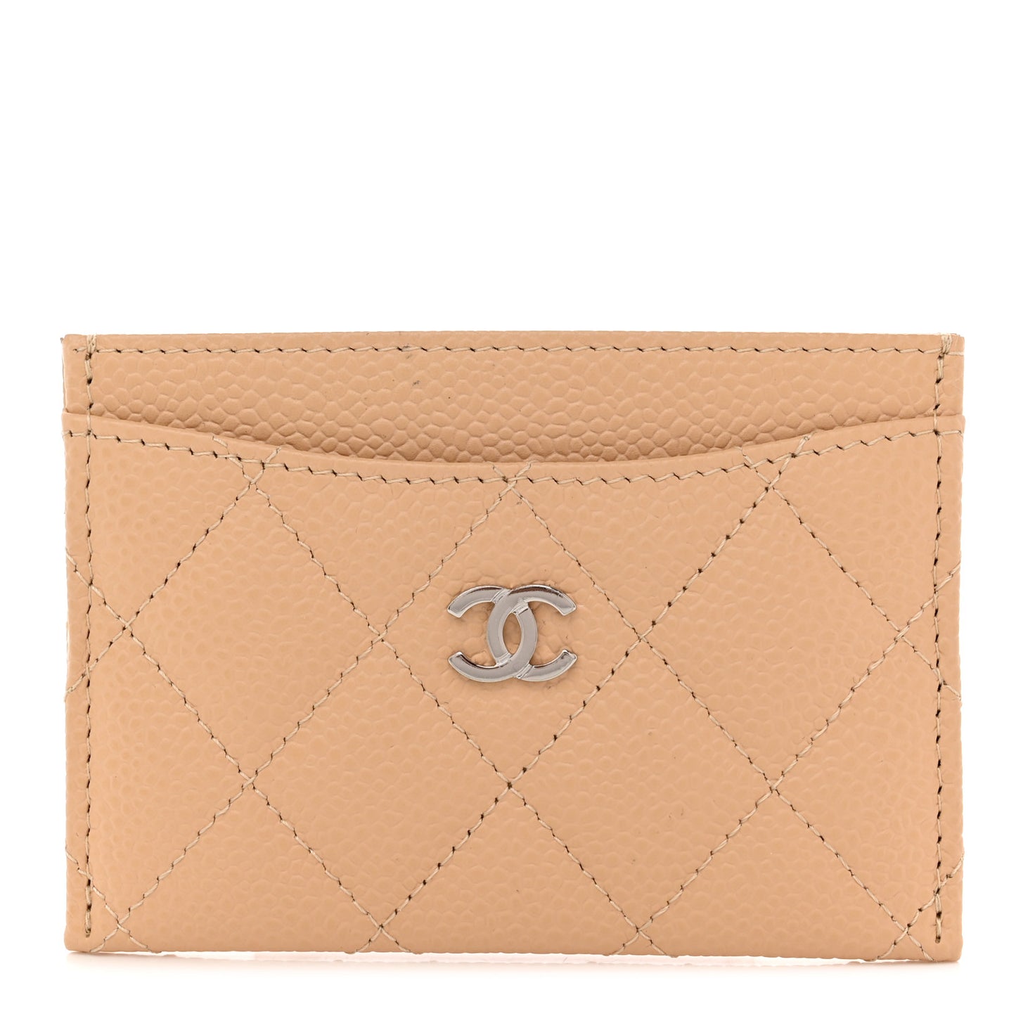 Caviar Quilted Card Holder Beige
