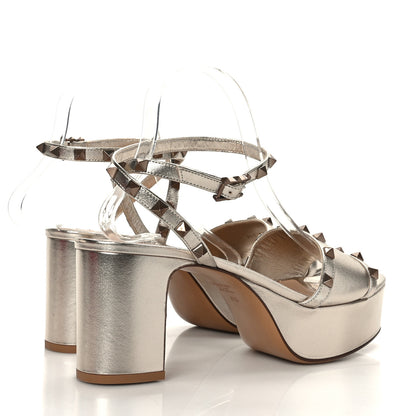 Valentino Garavani Metallic Nappa Rockstud 35/75mm Platform Sandals 41.5 Skin 4 of 7