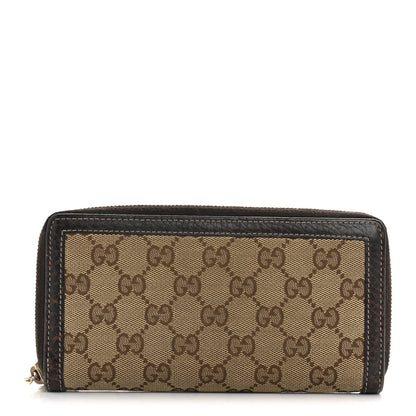Gucci Monogram Calfskin Bamboo Tassel Zip Around Wallet Beige Ebony Chocolate 1 of 10