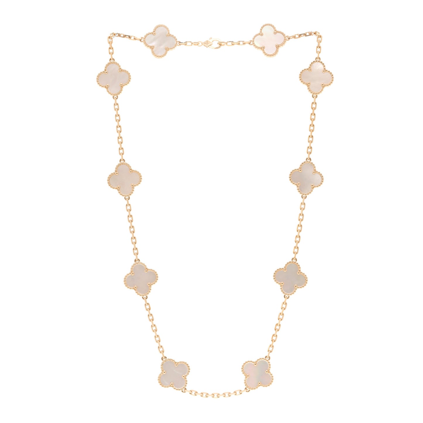 18K Yellow Gold Mother of Pearl 10 Motifs Vintage Alhambra Necklace