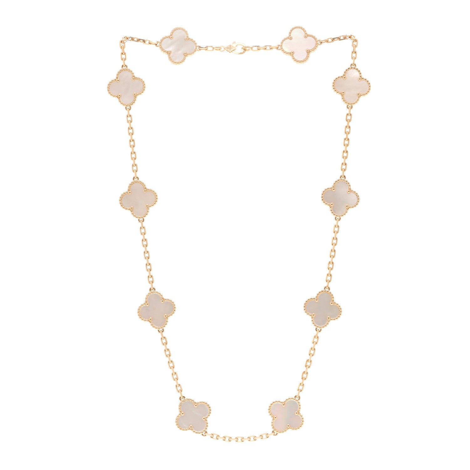 Van Cleef & Arpels 18K Yellow Gold Mother of Pearl 10 Motifs Vintage Alhambra Necklace 3 of 6