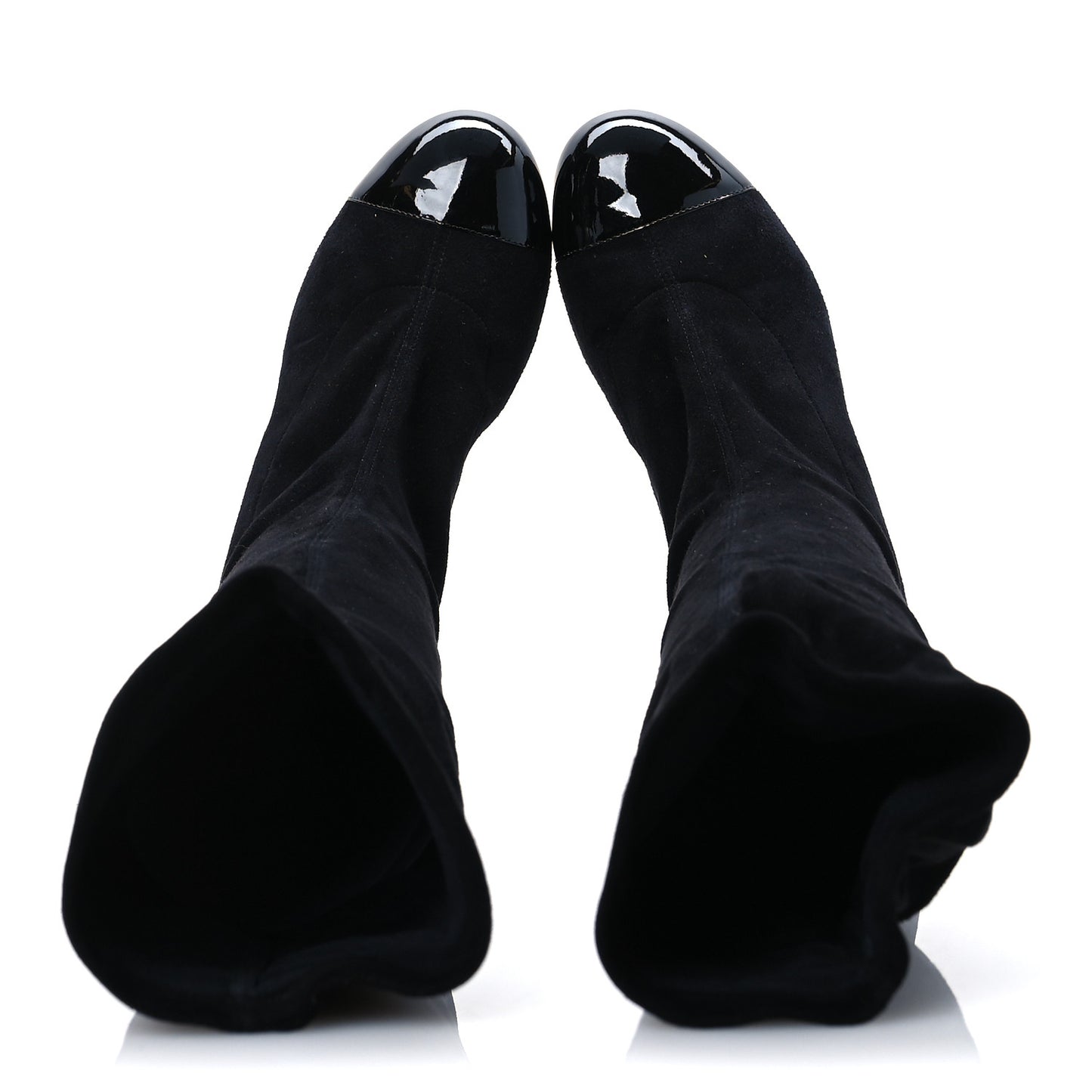Suede Patent CC Quilted Knee High Boots 36 Black