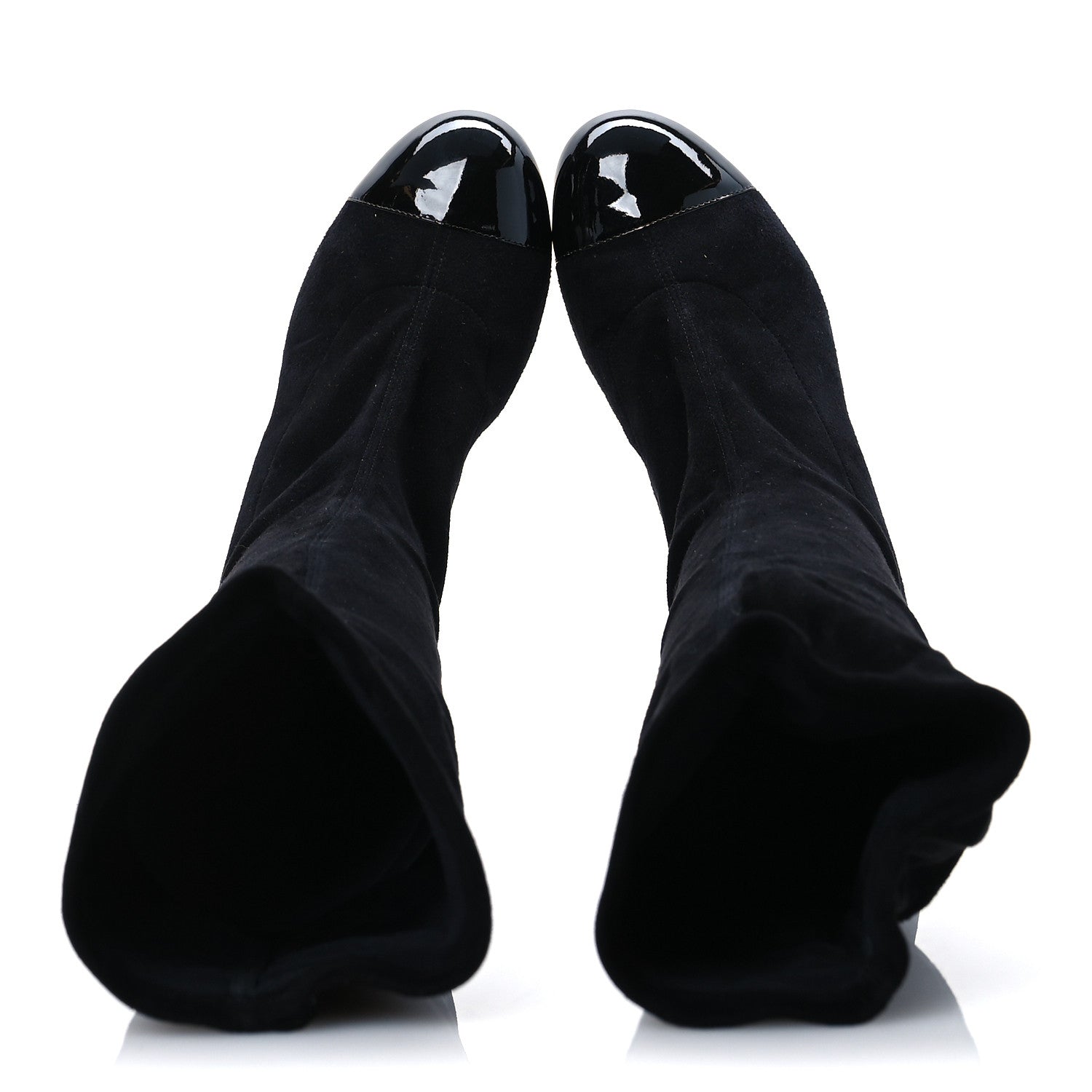 Chanel Suede Patent CC Quilted Knee High Boots 36 Black 2 of 10