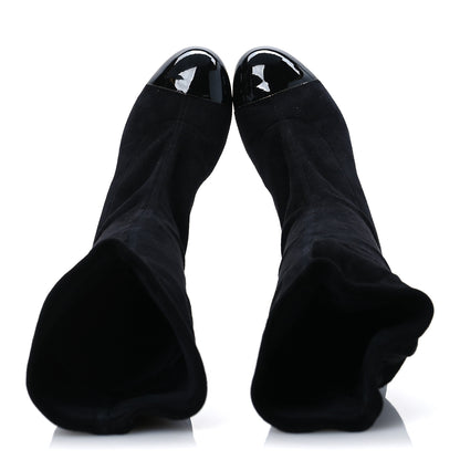 Chanel Suede Patent CC Quilted Knee High Boots 36 Black 2 of 10
