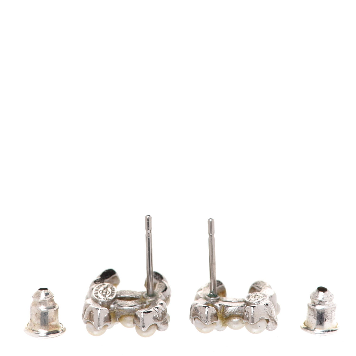 Chanel Pearl Crystal CC Earrings Silver 3 of 5