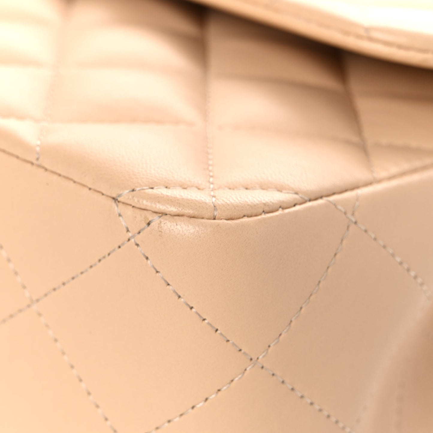 Lambskin Quilted Jumbo Double Flap Beige