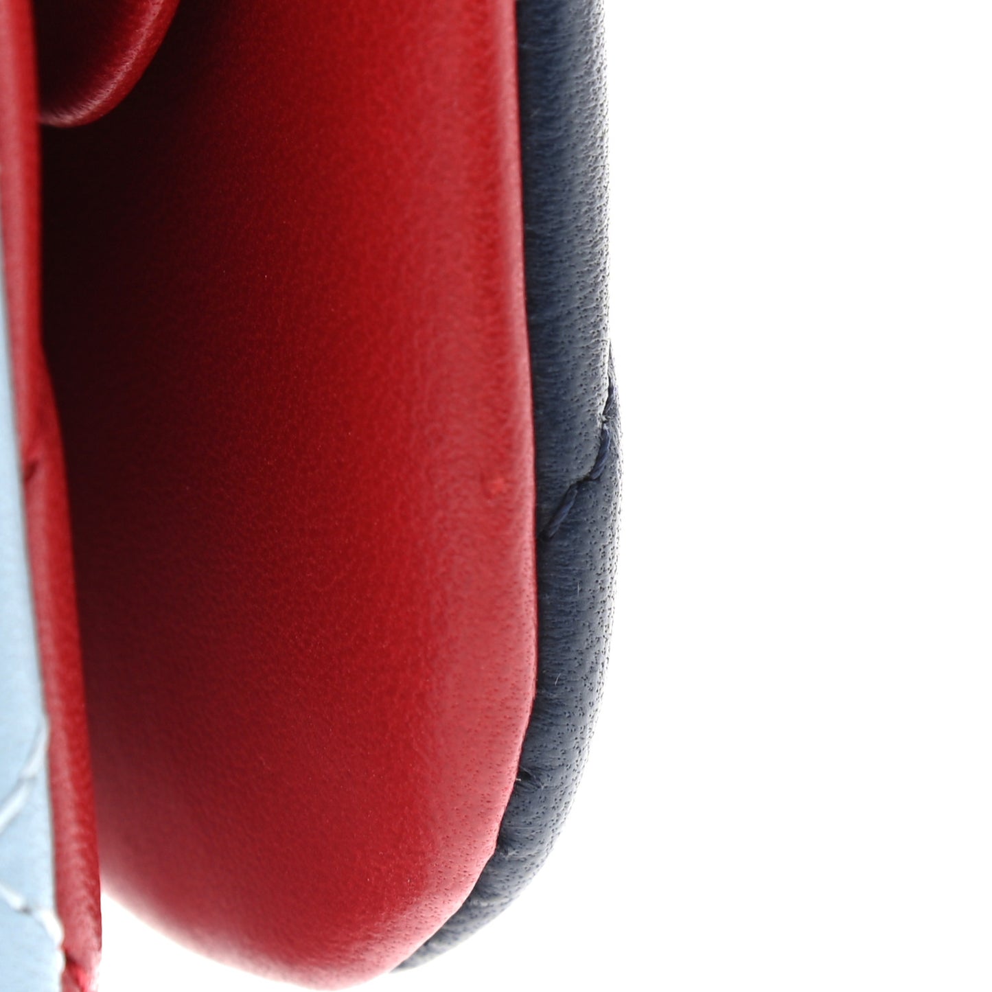Lambskin Quilted Jumbo Tri-Color Double Flap Navy Blue Red
