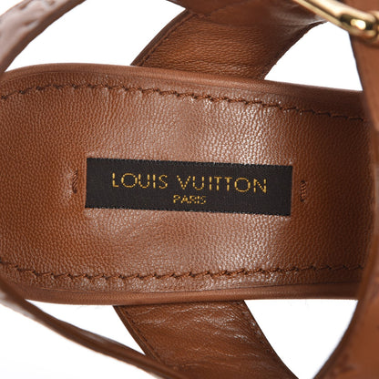 Louis Vuitton Calfskin Monogram Embossed Espadrille Wedge Sandals 36.5 Cognac 7 of 9