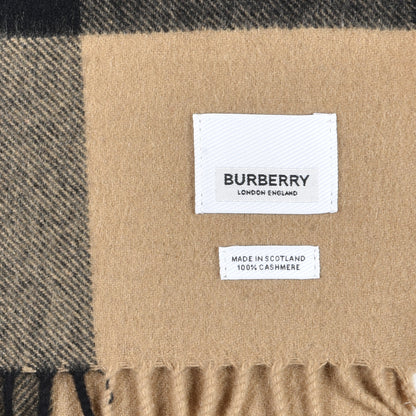 Burberry Cashmere Mega Check Fringe Scarf Camel 5 of 5