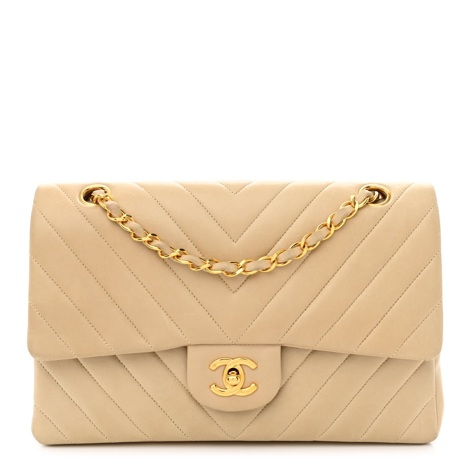 Chanel Lambskin Chevron Quilted Medium Double Flap Beige 1 of 14