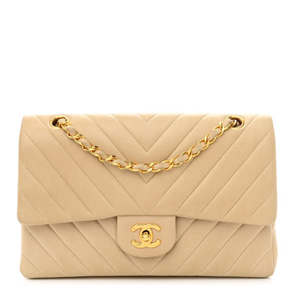 Chanel Lambskin Chevron Quilted Medium Double Flap Beige 1 of 14