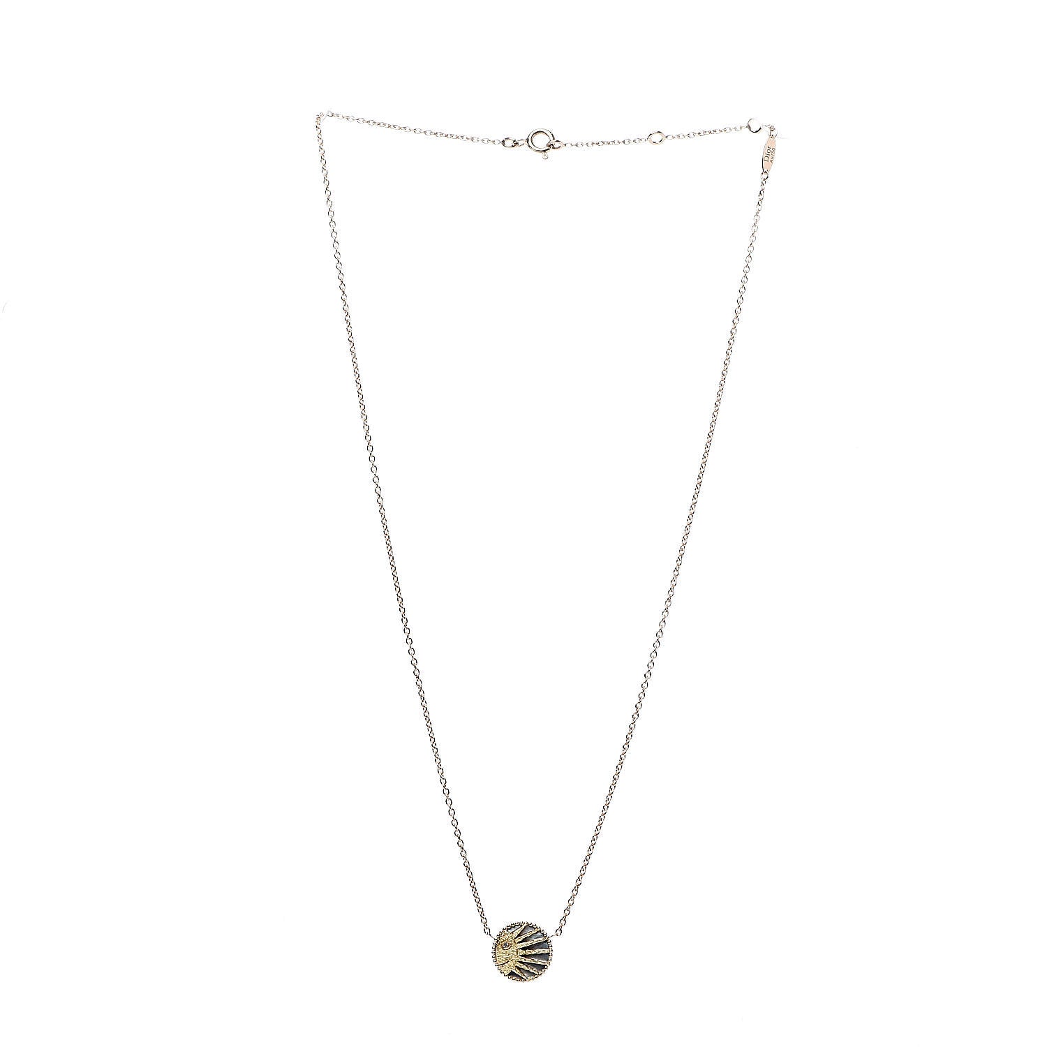Christian Dior 18K Yellow White Gold Black Onyx Mother of Pearl Diamond Rose Celeste Pendant Necklace 3 of 9