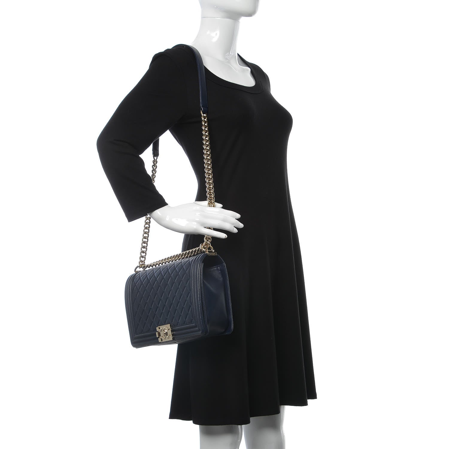 Chanel Lambskin Quilted New Medium Boy Flap Dark Navy Blue 2 of 8