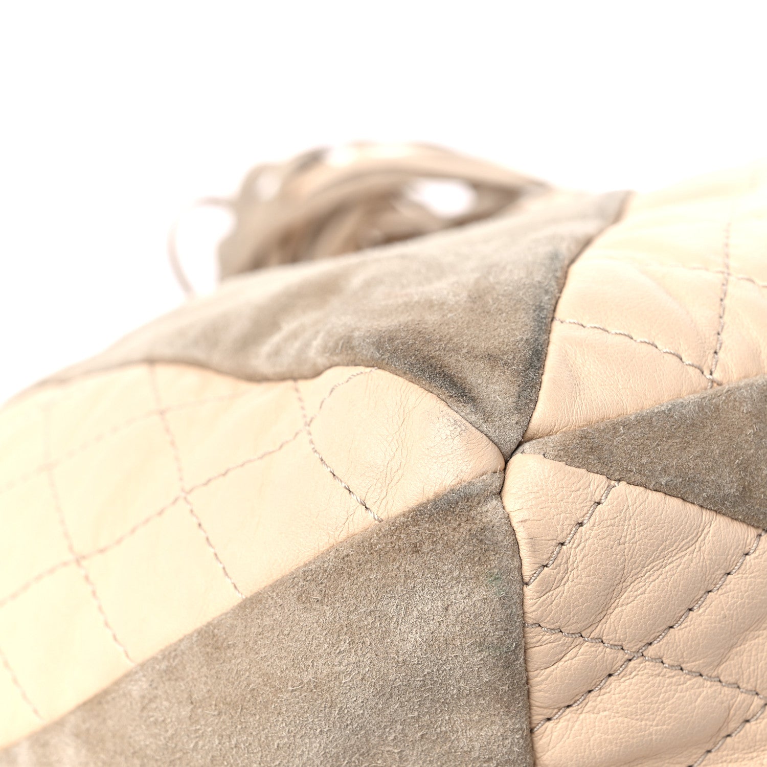 Chanel Calfskin Suede Quilted Patchwork Drawstring Bag Beige 8 of 17