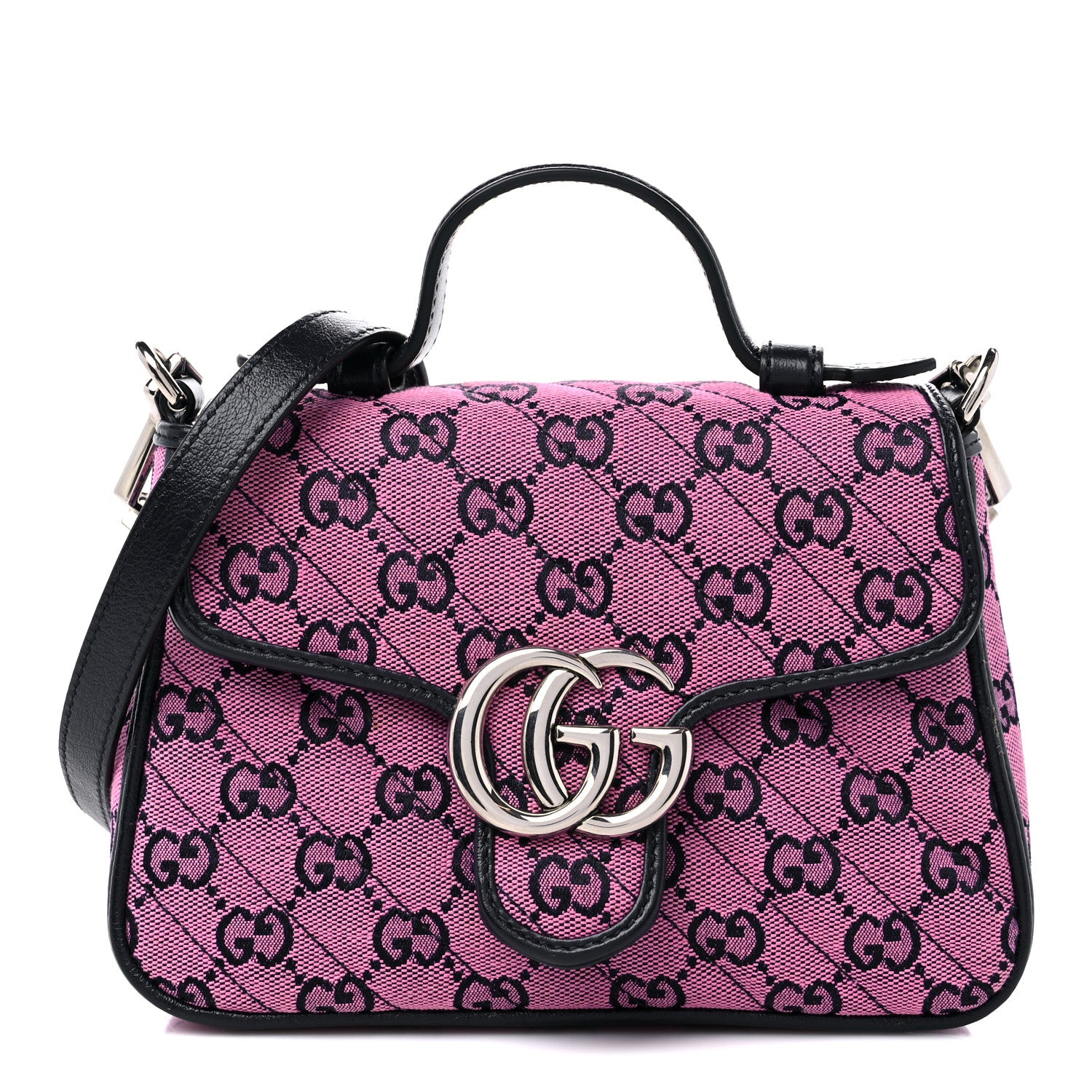 Gucci Monogram Multicolor Matelasse Diagonal Mini GG Marmont Top Handle Shoulder Bag Pink Blue 1 of 12