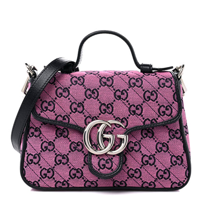 Gucci Monogram Multicolor Matelasse Diagonal Mini GG Marmont Top Handle Shoulder Bag Pink Blue 1 of 12