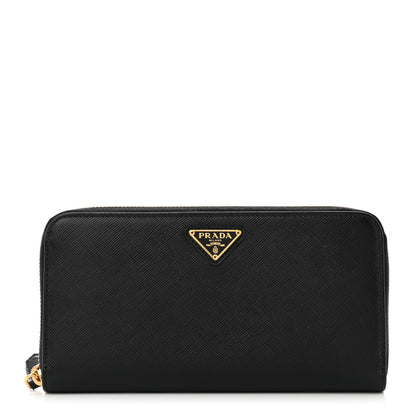 Prada Saffiano Triangle Zip Around Wallet Black 1 of 6