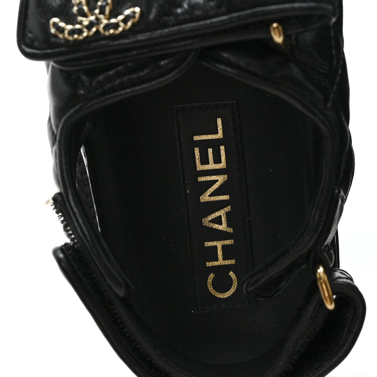 Lambskin Quilted Velcro Dad Chain CC Slide Sandals 36 Black