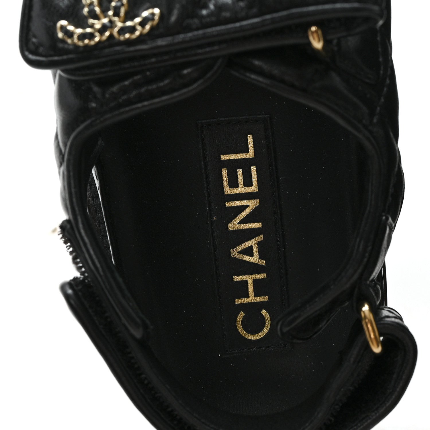 Chanel Lambskin Quilted Velcro Dad Chain CC Slide Sandals 36 Black 8 of 9