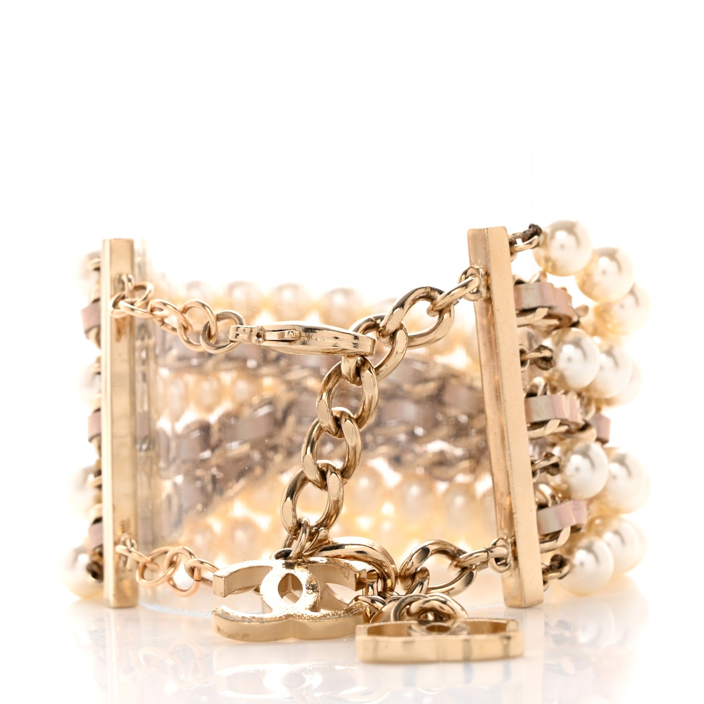 Lambskin Pearl Multistrand Bracelet White Beige