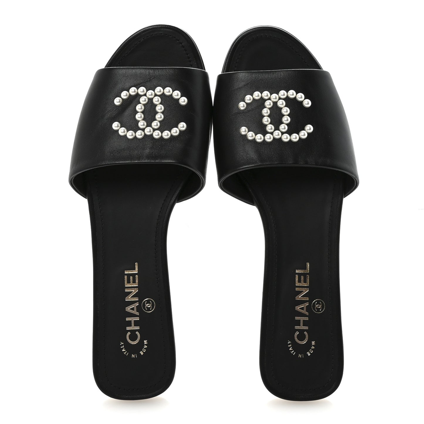 Lambskin Pearl CC Sandals 40.5 Black