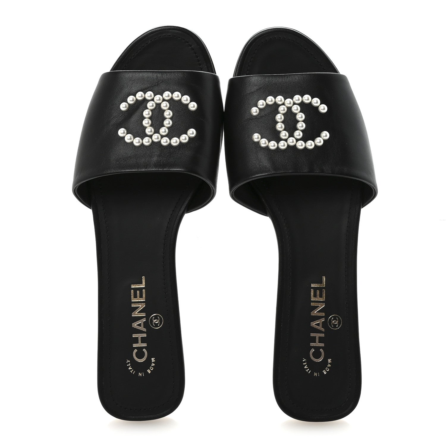 Chanel Lambskin Pearl CC Sandals 40.5 Black 2 of 9