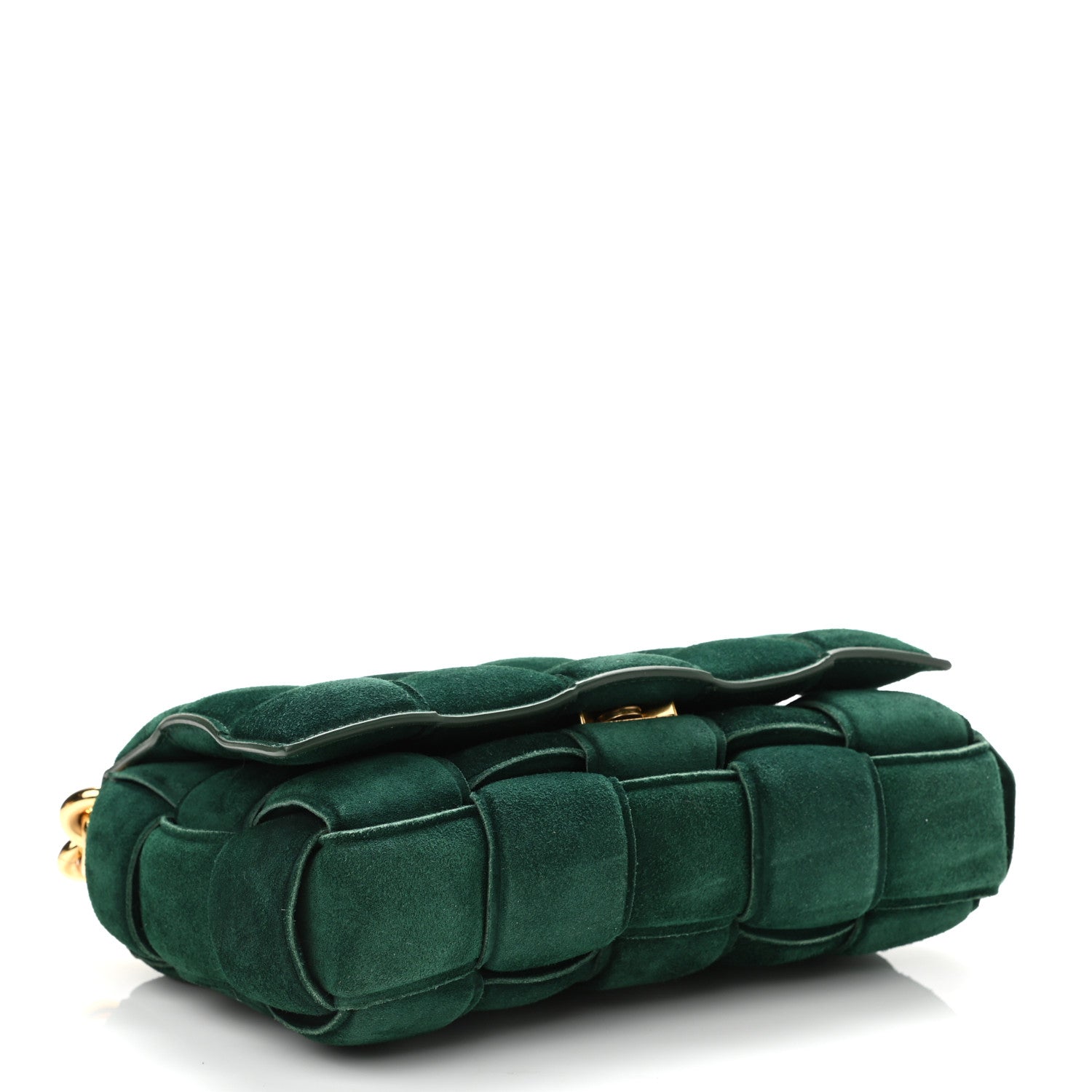 Bottega Veneta Suede Maxi Intrecciato Padded Chain Cassette Crossbody Bag Emerald Green 4 of 9