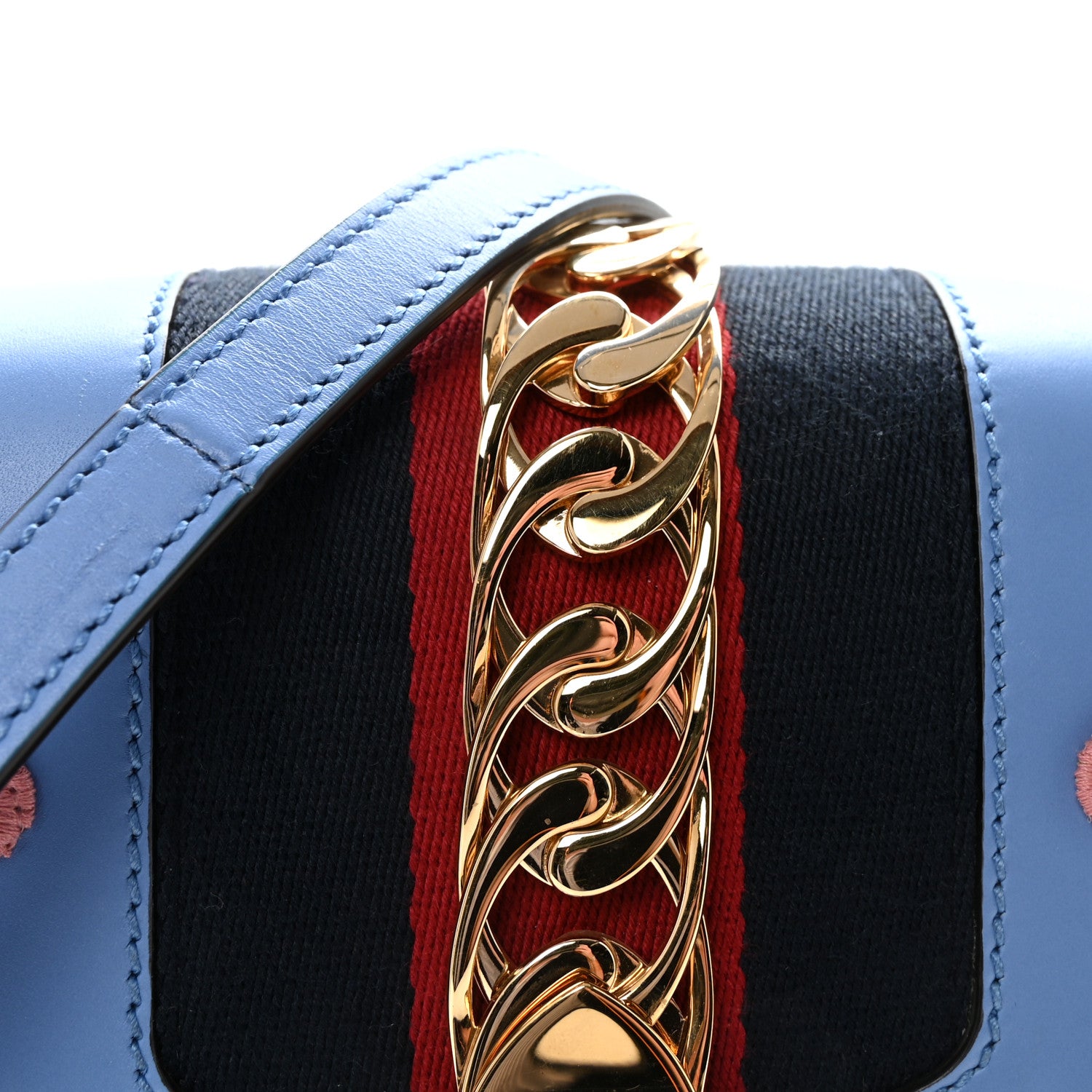 Gucci Calfskin Embroidered Medium Sylvie Top Handle Bag Clear Sky Blue 8 of 10