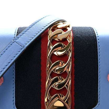 Gucci Calfskin Embroidered Medium Sylvie Top Handle Bag Clear Sky Blue 8 of 10