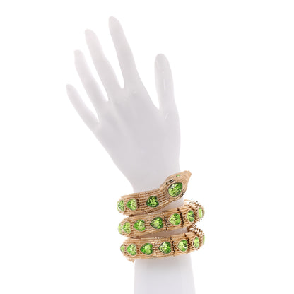 Gucci Crystal Heart Triple Wrap Snake Bracelet M Green Gold 2 of 6