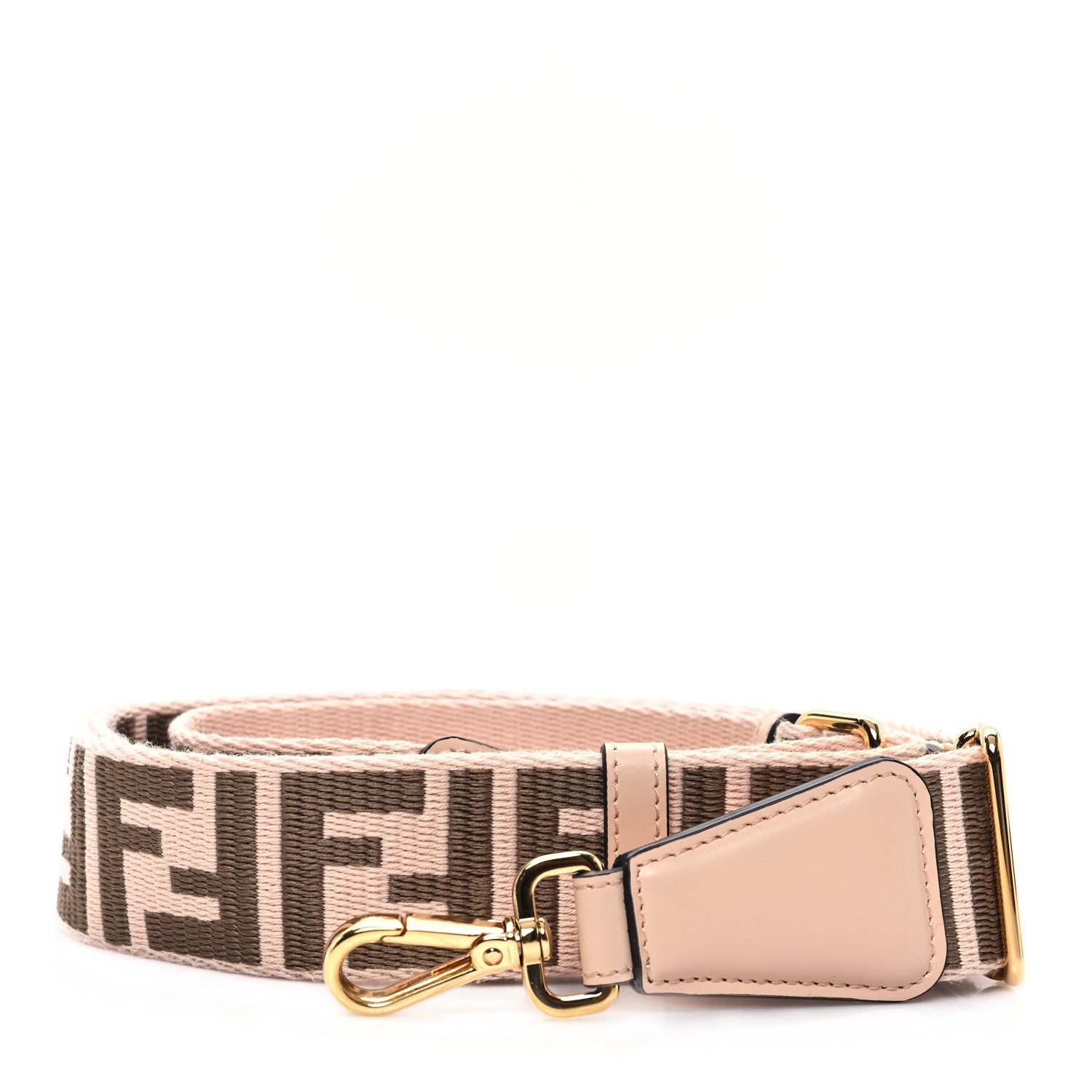 Fendi Jacquard Ribbon Vitello King FF Bi-Color Intreccio Adjustable Strap You Light Rose Camel 1 of 4