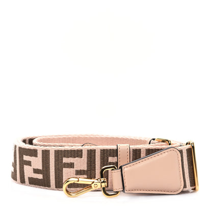 Fendi Jacquard Ribbon Vitello King FF Bi-Color Intreccio Adjustable Strap You Light Rose Camel 1 of 4