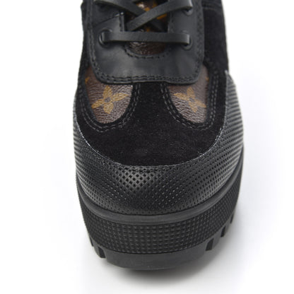 Louis Vuitton Suede Calfskin Monogram Laureate Platform Desert Boots 35 Black 8 of 9