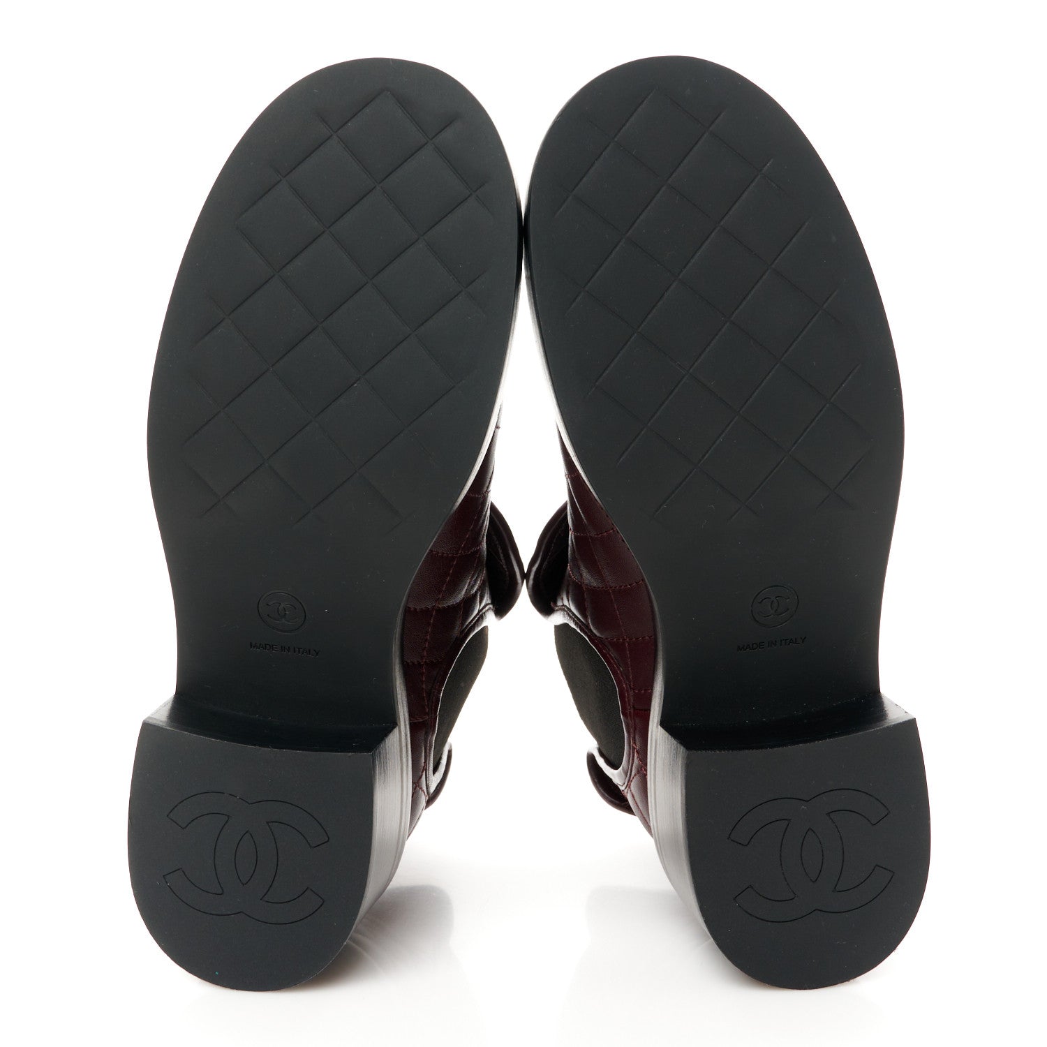 Chanel Lambskin Quilted Cap Toe CC Turnlock Booties 37 Burgundy Black 5 of 11