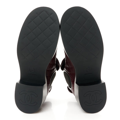 Chanel Lambskin Quilted Cap Toe CC Turnlock Booties 37 Burgundy Black 5 of 11