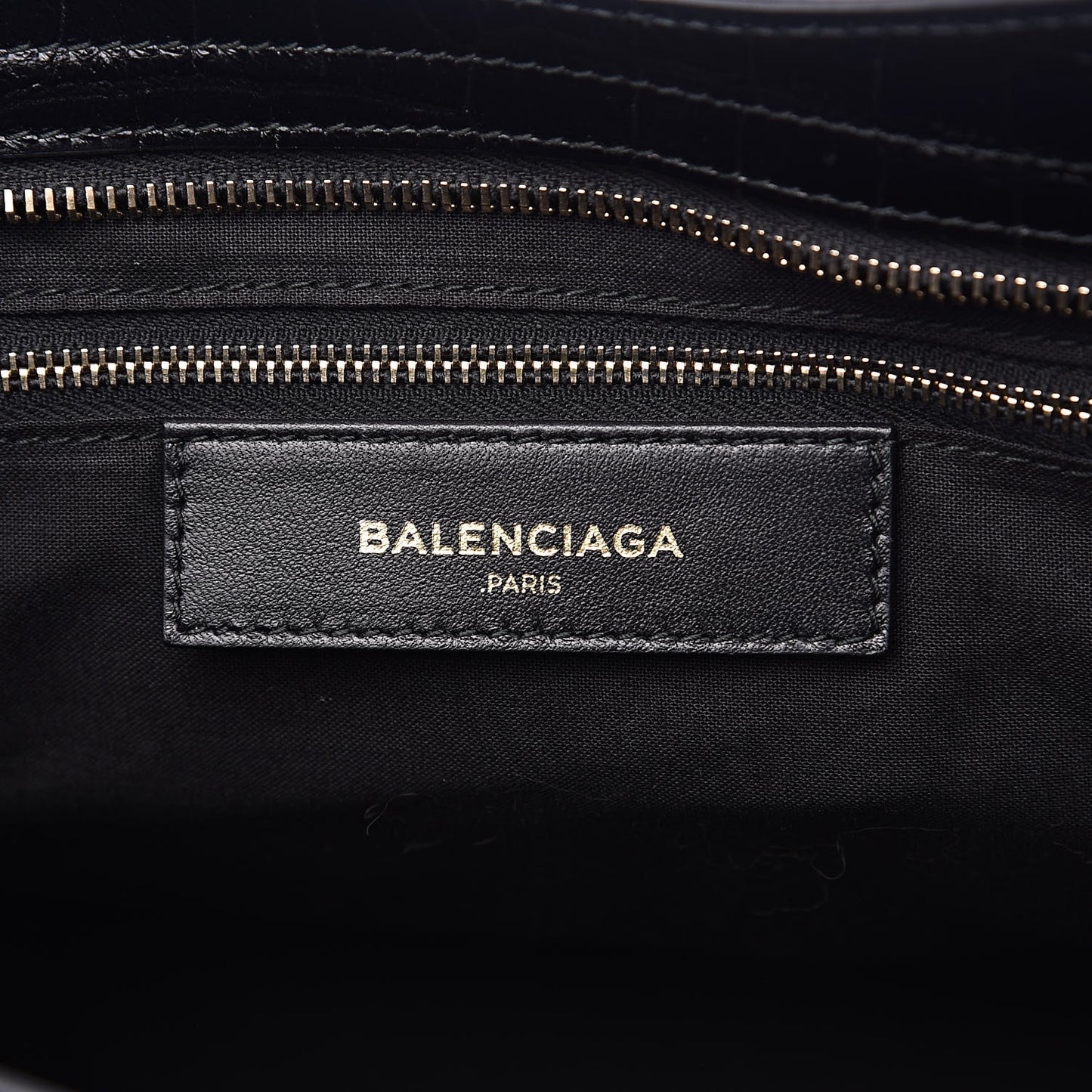 Calfskin Crocodile Embossed Giant 12 Gold Hardware City Black