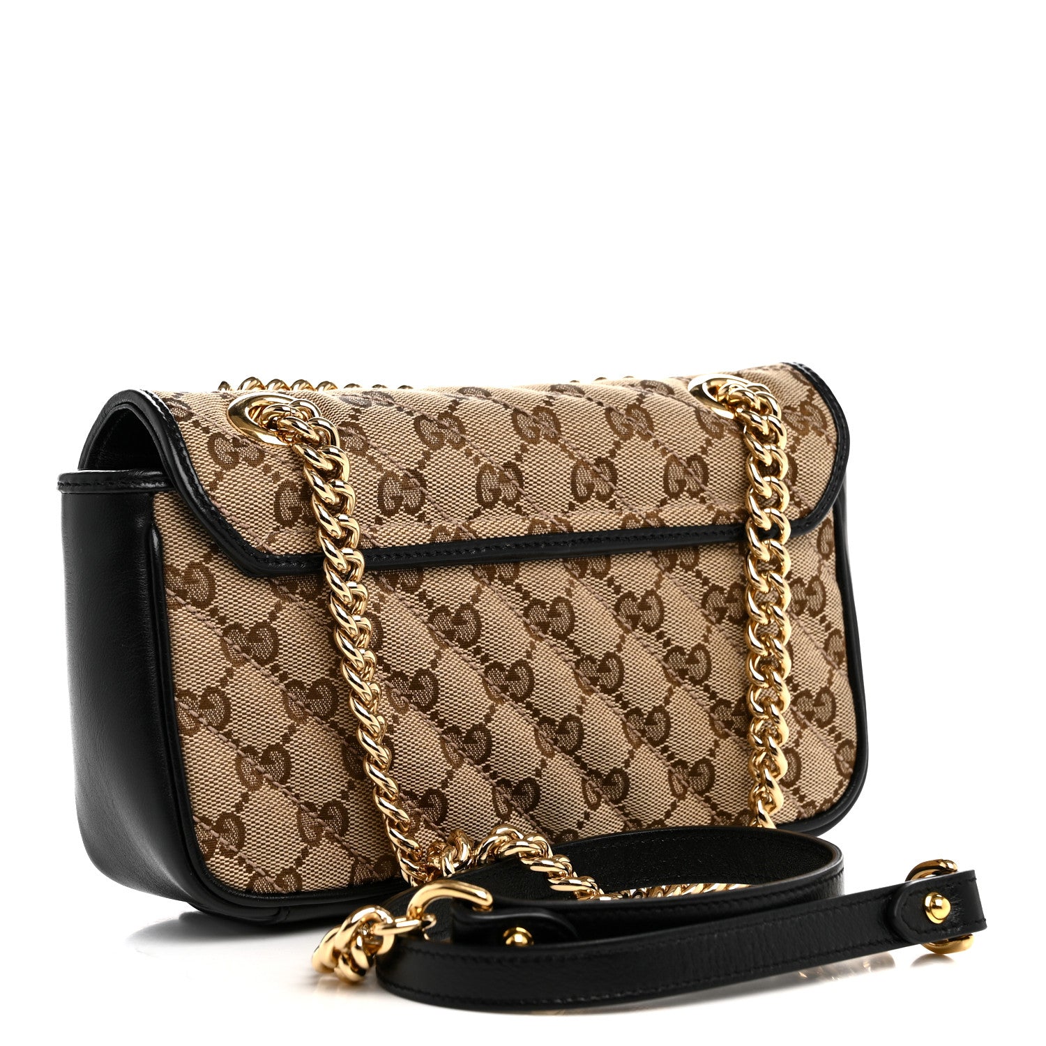 Gucci Monogram Matelasse Diagonal Mini GG Marmont Shoulder Bag Beige Black 3 of 11